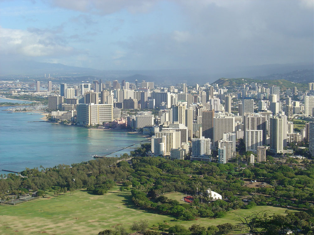 Closer view of Honolulu coastline